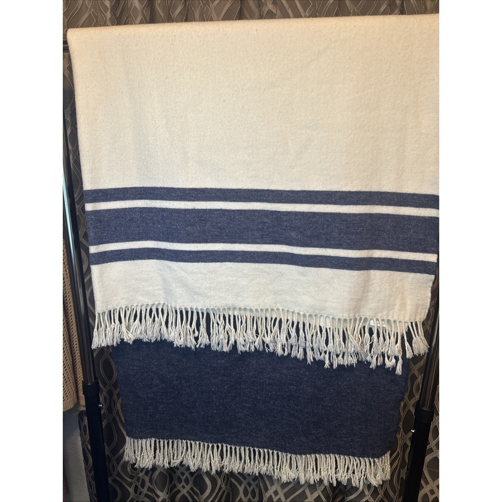 Nido Notte THROW BLANKET MADE In Italy 51x67" Cotton Blend Blue And Cream